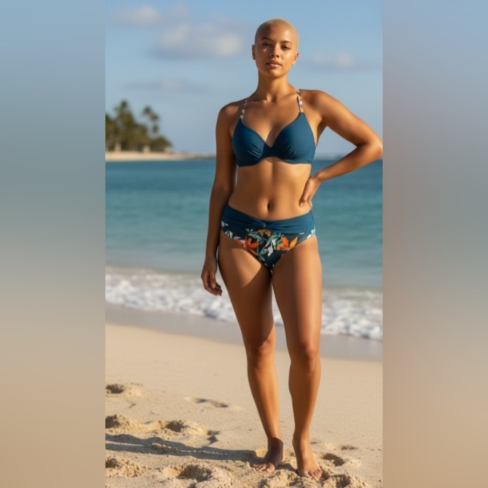New- Hawaiian Floral Teal Print
Push up padded Bikini Set
Full coverage bottom